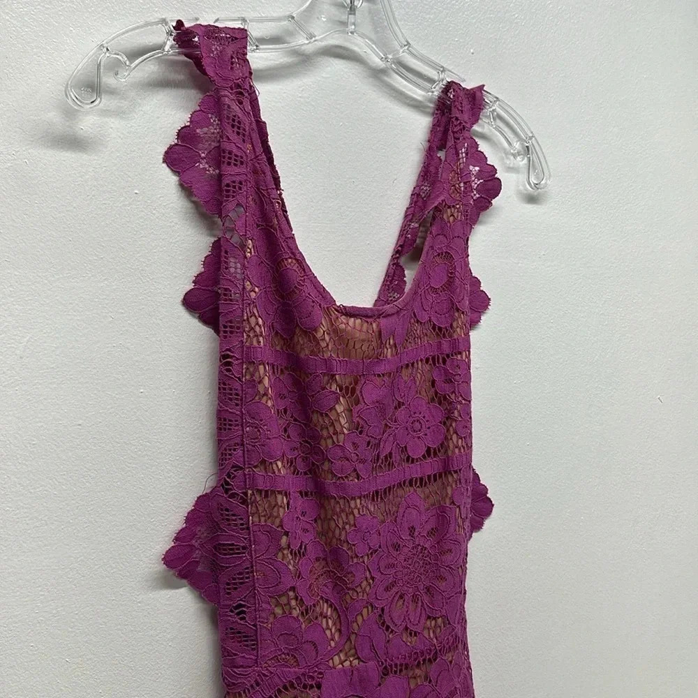 For Love & Lemons Gianna Apron Mini Dress Floral Lace Sleeveless Open Purple XS - Picture 4 of 13
